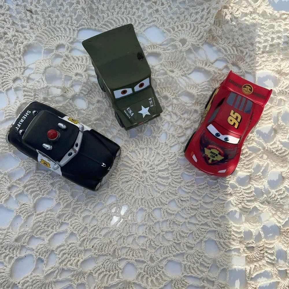 Disney Pixar Cars Vinyl Bath Pool Toys Lightning Sarge Cop Lot Of 3